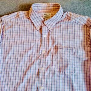 LL Bean Traditional Fit Plaid Mens 16 1/2 Long Sleeve Orange Blue Classic Check
